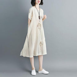 Women Short Sleeve Stripe White Drawstring Dress