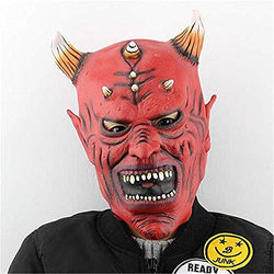 Halloween Mask Red Face Horn Devils Halloween Party Cosplay Latex Mask