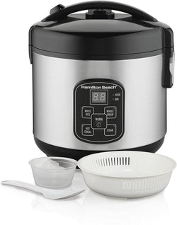 Digital Programmable Rice Cooker & Food Steamer, 8 Cups Cooked (4 Uncooked), With Steam & Rinse Basket, Stainless Steel (37518)