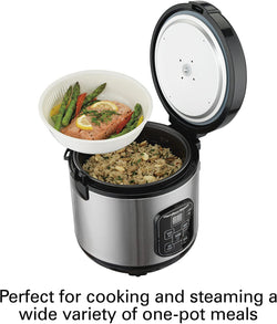 Digital Programmable Rice Cooker & Food Steamer, 8 Cups Cooked (4 Uncooked), With Steam & Rinse Basket, Stainless Steel (37518)