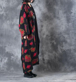 Plus Size Women Woolen Overcoat Winter Retro Long Sleeve Coat