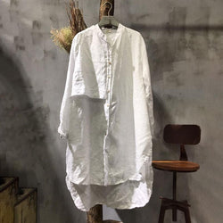 Stand Collar Long Sleeve Splicing Loose White Shirt