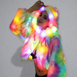Halloween Fur Coat Rainbow Light up Long Sleeve LED Hooded Jacket Parkas