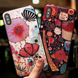 Luxury 3D Flower Paint Phone Case For iPhone X