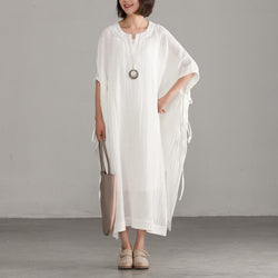 Slit Jacquard Loose Lacing White Dress