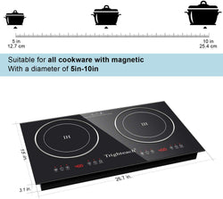 Portable Induction Cooktop(Double Countertop Burner) 2200W Electric Stove with Digital Touch Sensor and Kids Safety Lock, 9 Power Levels Induction Cooker Suitable for Magnetic Cookware