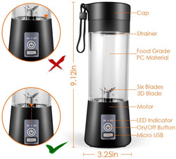 Portable Blender,Personal Blender, Smoothies Mini Jucier Cup USB Rechargeable and Personal Size Blender Shakes,380ml,Fruit Juice,Mixer
