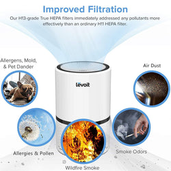 Air Purifier for Home, H13 True HEPA Filter for Allergies and Pets, Dust, Mold, and Pollen, Smoke and Odor Eliminator, Cleaner for Bedroom with Optional Night Light, LV-H132, White