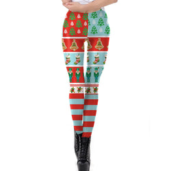 Women's Christmas Leggings Stripe Tights Workout Stretchy Pants#19
